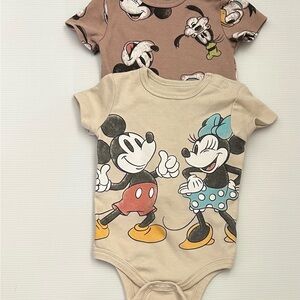 Disney Mickey and Minnie Mouse Bodysuit Set - Brown and Cream
